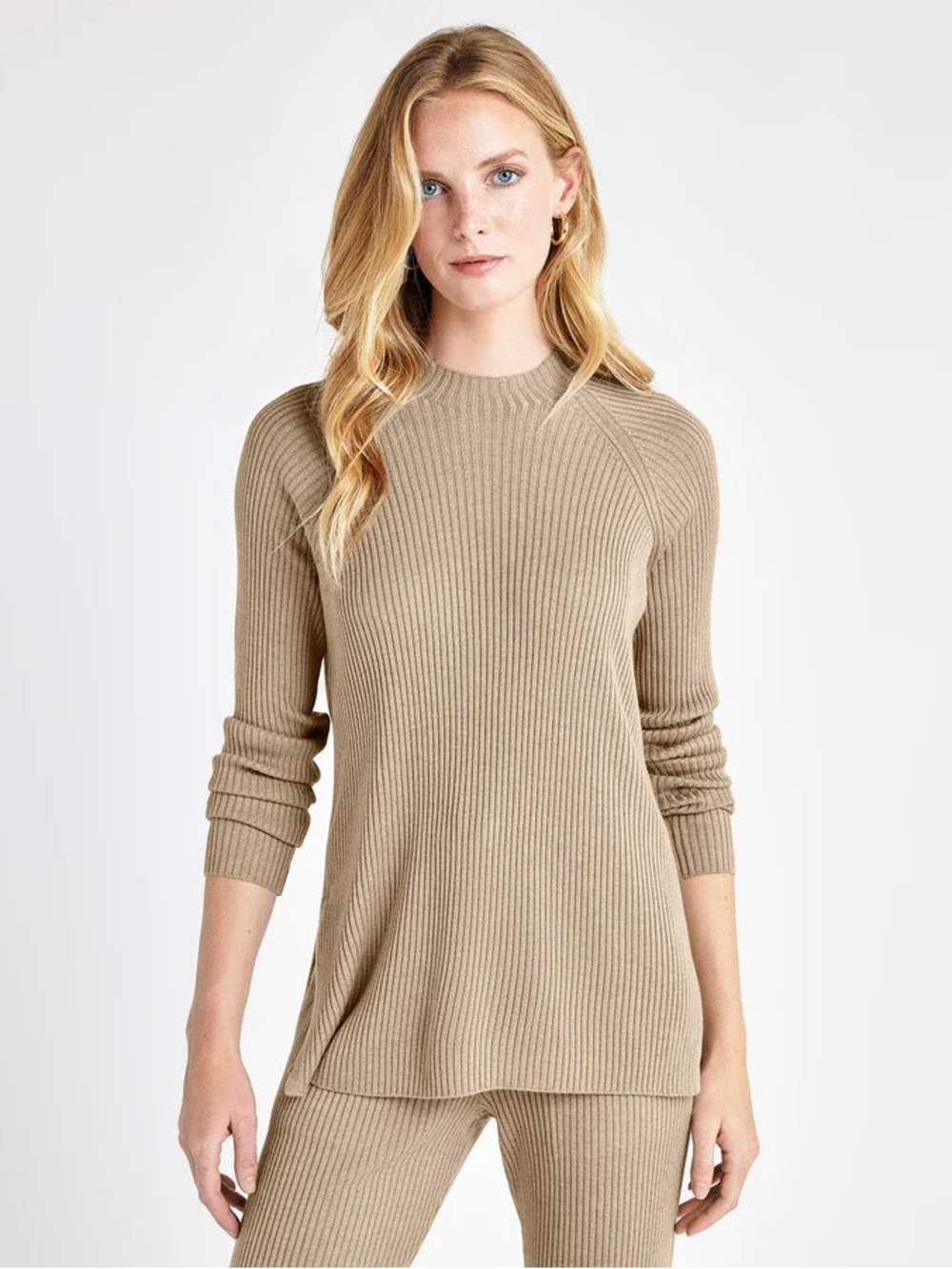 Splendid Georgie Rib Tunic Cashmere Blend Sweater Camel Size Small (P)